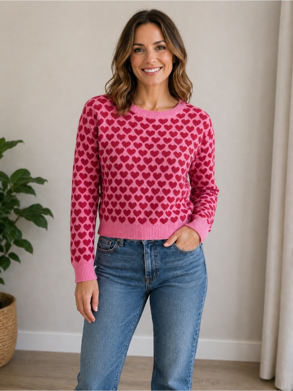 Freshman 1996 Pink Crewneck Sweater with Red Heart Motif - Picture 4 of 4
